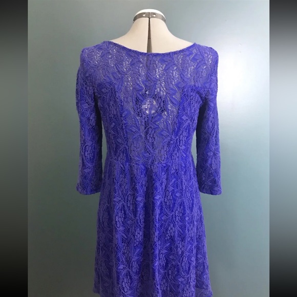 FREE PEOPLE Shake It Up Mesh Lace Dress Colbalt Blue Cocktail Party L Large - Picture 3 of 7
